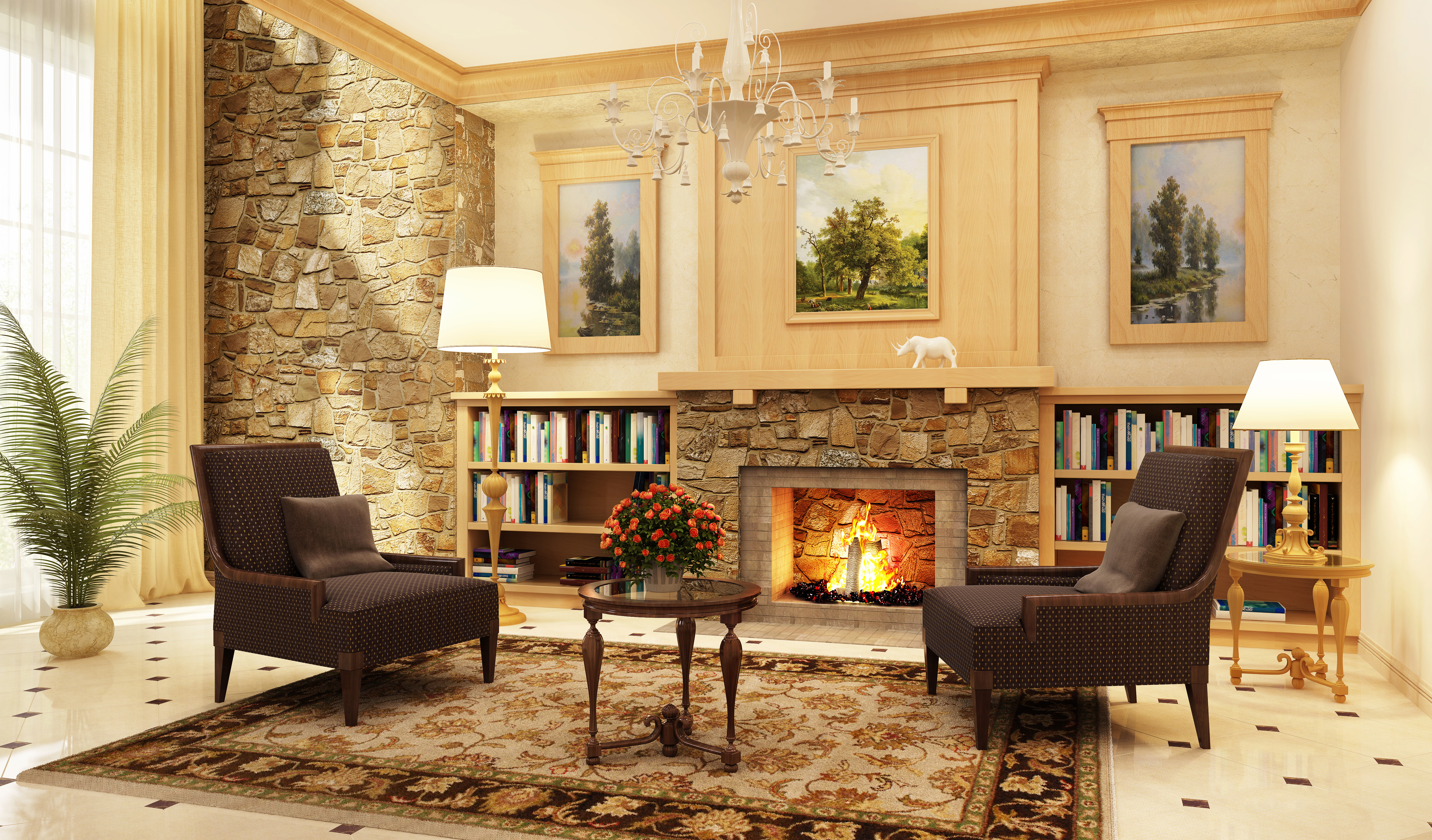 Fireplace and decor for model home